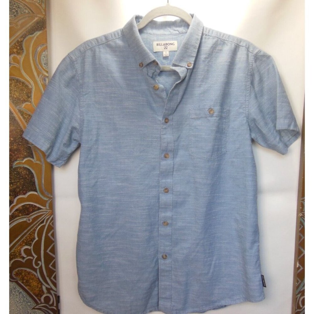 Billabong Boys Youth Short Sleeve Button Up Shirt Size Sm blue 100% Cotton